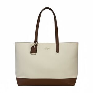 Cole Haan large pebbled leather tote in cream with brown trim